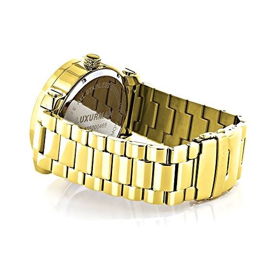Luxurman Mens Real Diamond Watch Yellow Gold Plated 0.12ct with Extra Bands 2