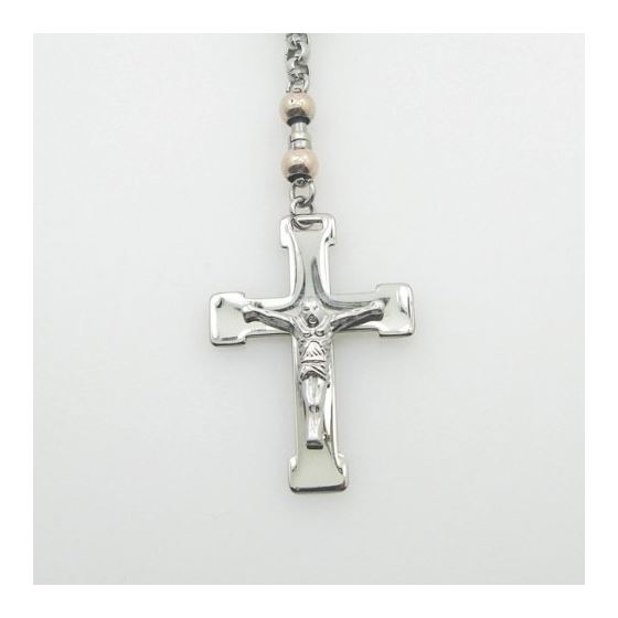 "Stainless Steel Rosary Necklace with Cross R136 ball 6 mm