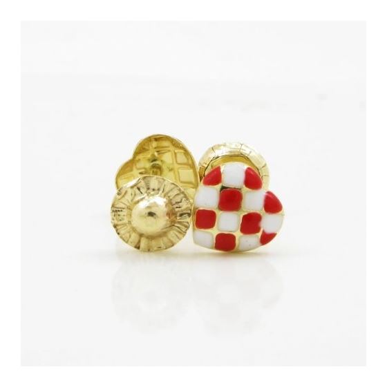 14K Yellow gold Dual color heart stud earrings for Children/Kids web217 2