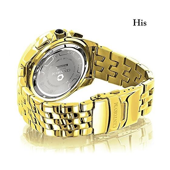 Matching His and Hers Yellow Gold Plated Diamond Watch Set 1.05ct by Centorum 2