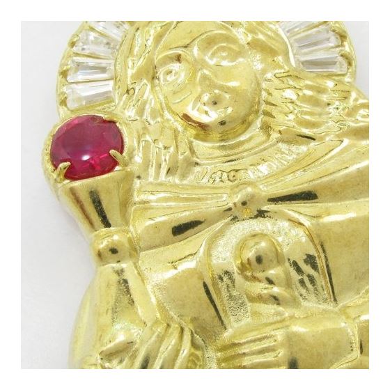 Mens 10k Yellow gold White and red gemstone mary charm EGP14 2