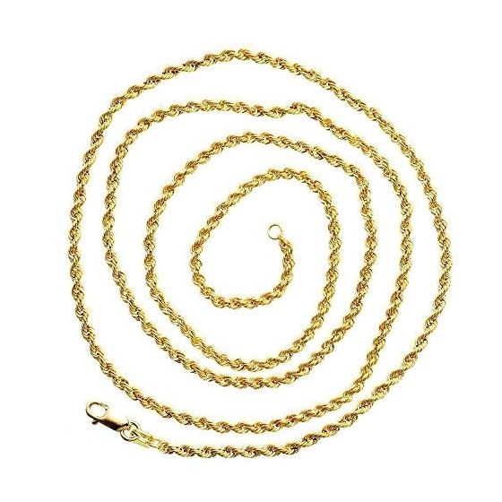 "10K YELLOW Gold ROPE HOLLOW CHAIN - 24"" Long 2.10MM Wide 2"