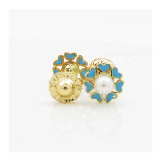 14K Yellow gold Multiple heart pearl stud earrings for Children/Kids web87 2