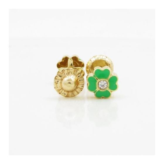 14K Yellow gold Flower cz stud earrings for Children/Kids web97 2