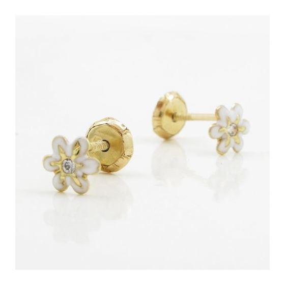 14K Yellow gold Flower cz stud earrings for Children/Kids web25 4