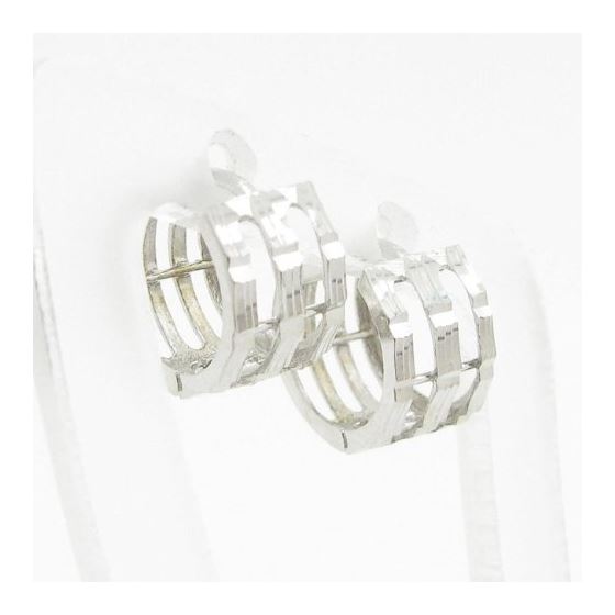 womens bp10 fancy earrings 14K white gold italian ball stud huggie hoop 2