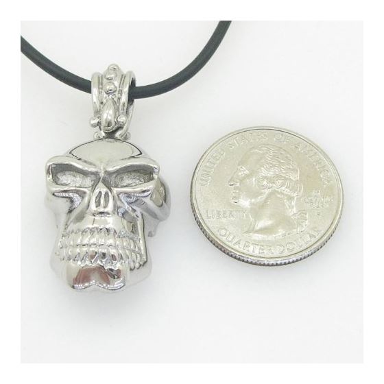 Mens genuine leather braided crystal fancy fashion jewelry angry skull head pendant leather necklace