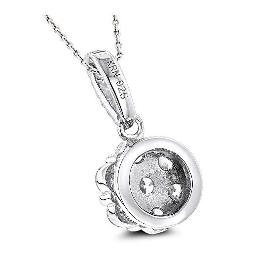 "Womens Sterling Silver Necklace Rhodium Plated Round Cubic Zirconia Cluster CZ Pendant with Chain 1