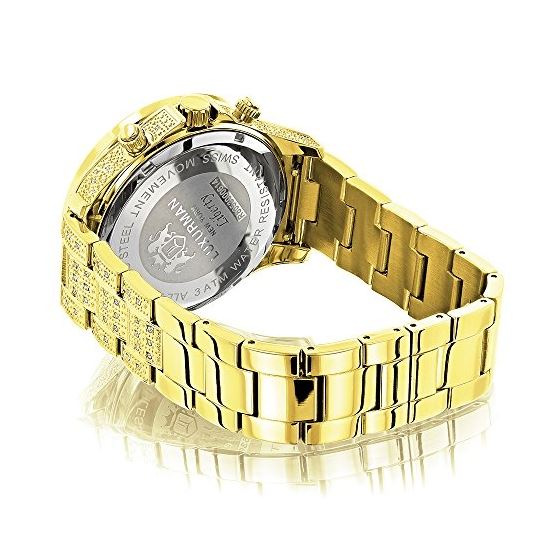 Iced Out Mens Diamond Watch 3Ct Yellow Gold Plat-2