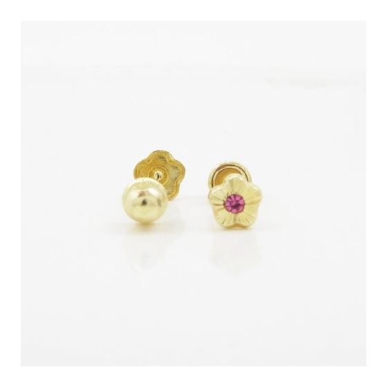 14K Yellow gold Flower cz stud earrings for Children/Kids web485 2