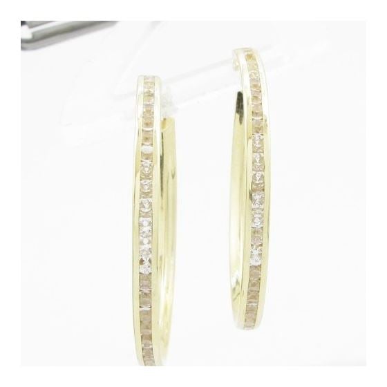 Womens 10k Yellow gold Channel set white cz hoop earring ELMI4 2