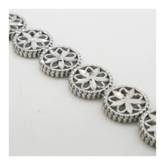 Women silver rounded flower link bracelet SB4 7.25 inches long and 7mm wide 2