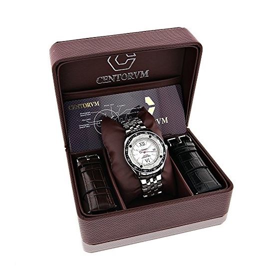 Centorum Falcon Real Diamond Watch 0.5ct Midsize Mens Model White MOP Leather 4