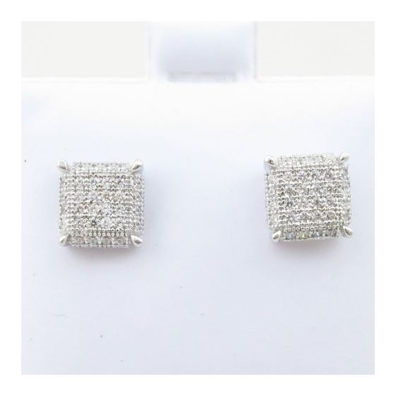 Mens .925 sterling silver White 8 row square earring MLCZ75 4mm thick and 7mm wide Size 2