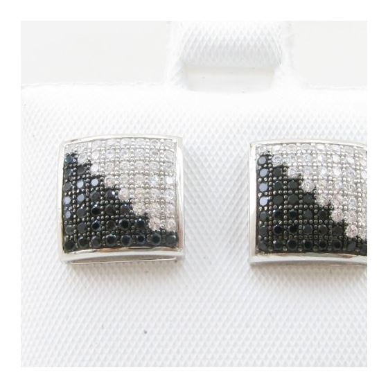 Mens .925 sterling silver White and black 8 row square earring MLCZ100 5mm thick and 10mm wide Size 