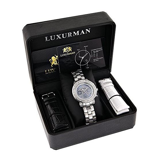 Ladies Real Diamond Watches: Luxurman Montana Blue MOP Watch 2ct Silver Band 4