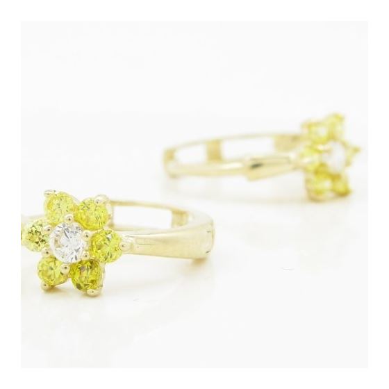 14K Yellow gold Flower cz hoop earrings for Children/Kids web341 2