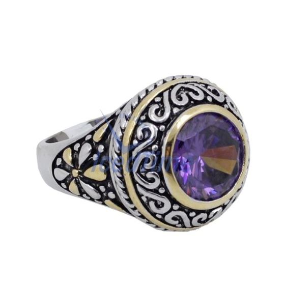 "Ladies .925 Italian Sterling Silver Purple Violet synthetic gemstone ring SAR48 6