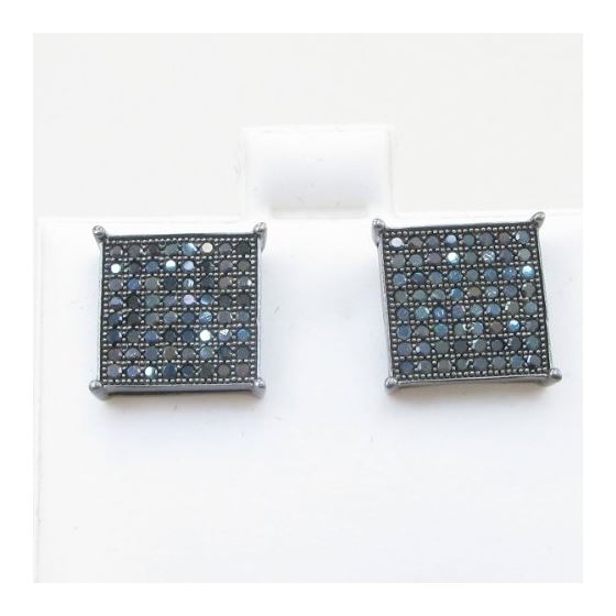 Mens .925 sterling silver Black 8 row square earring MLCZ25 3mm thick and 11mm wide Size 2