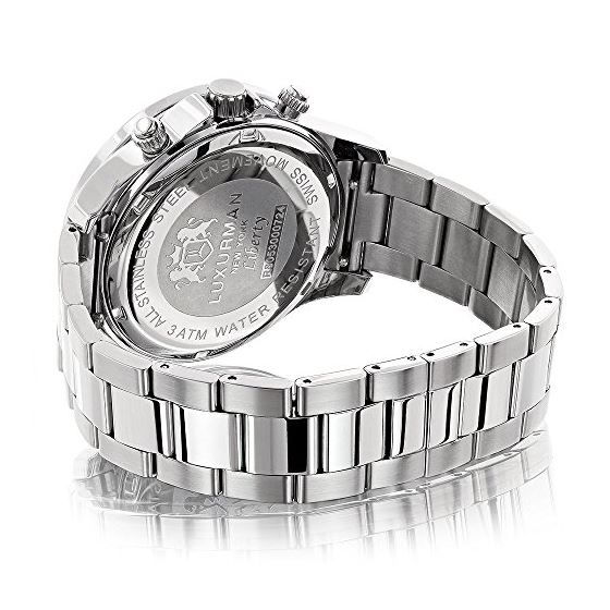 Liberty Mens Real Diamond Watch 2ct by Luxurman White Gold Plated Steel Band 2