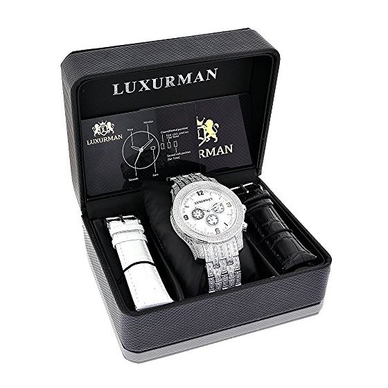 Mens Raptor Iced Out Real Diamond Watch 1.25ct White MOP Bezel by Luxurman 4