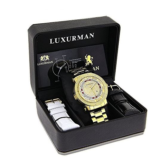 Unique Large Mens Real Diamond Watch 18k Yellow Gold Plated 0.12ct by Luxurman 4