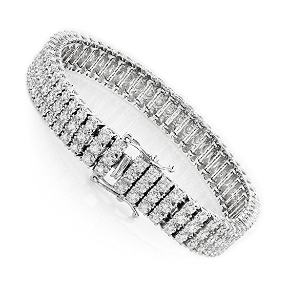 10K 3-Row Prong Set Natural Diamond Bracelet For-2