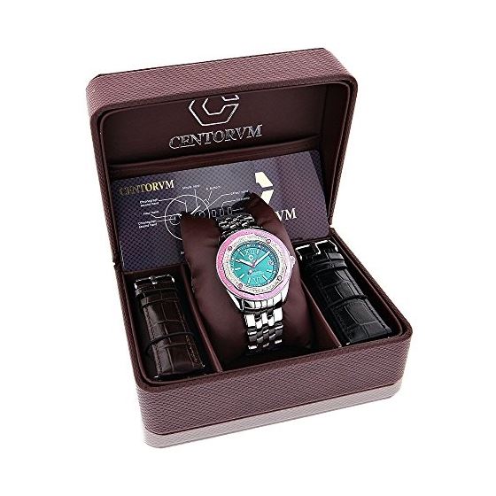 Real Diamond Watches: Centorum Designer Watch 0.5ct Interchangeable Leather Band 4