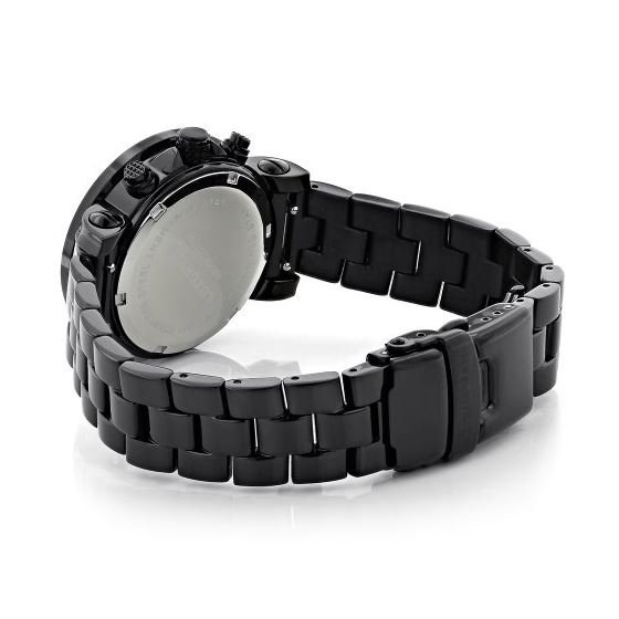 Luxurman Watches: Ladies Black Genuine Diamond Watch 2.15ct MOP Chronograph 2