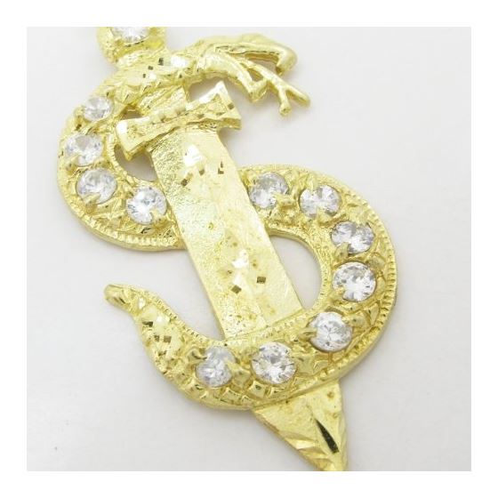 Mens 10k Yellow gold White gemstone snake S and knife charm EGP67 2