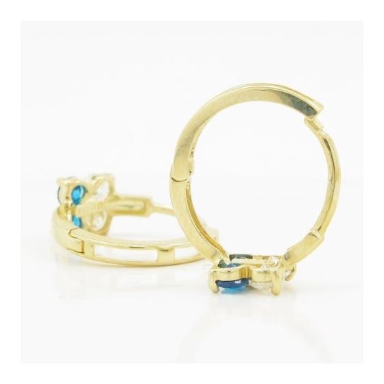 14K Yellow gold Fower cz hoop earrings for Children/Kids web309 4