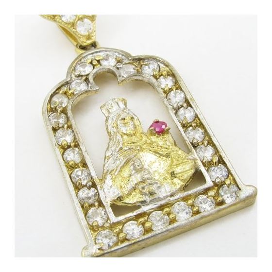 Mens 10k Yellow gold Red and white gemstone mary charm EGP46 2