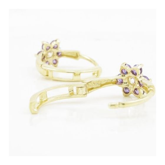 14K Yellow gold Flower cz hoop earrings for Children/Kids web336 4