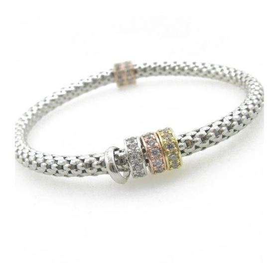 Ladies .925 Italian Sterling Silver white fancy italian primavera bracelet Diameter - 2.55 inches 2
