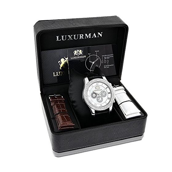 Luxurman Watches Mens Diamond Watch 0.25 ct White MOP Silver Stainless Steel 4