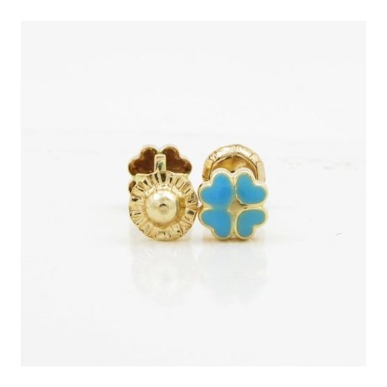 14K Yellow gold 4 side heart stud earrings for Children/Kids web121 2