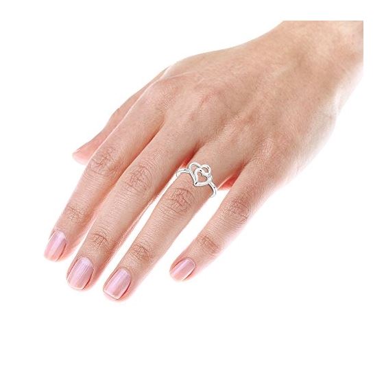 Luxurman Love Quotes: Sterling Silver Double Hearts Diamond Ring for Women (size 10) 4