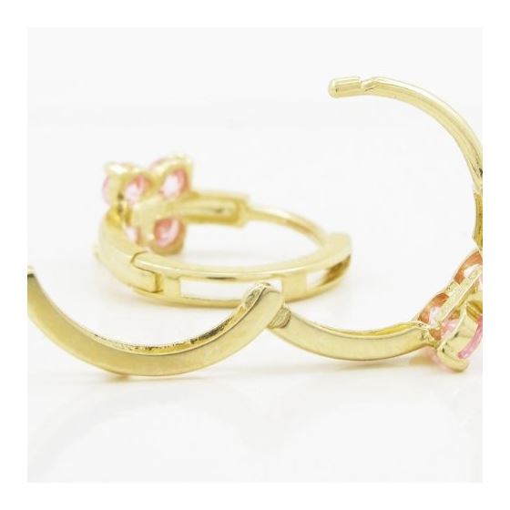 14K Yellow gold Fower cz hoop earrings for Children/Kids web306 4