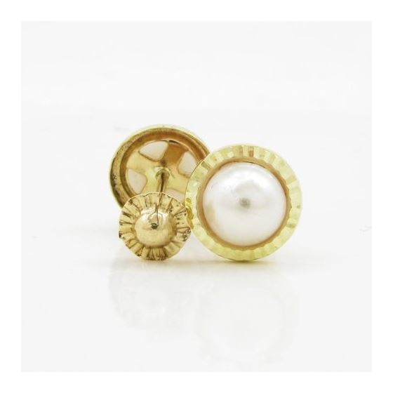 14K Yellow gold Round flower pearl stud earrings for Children/Kids web216 2