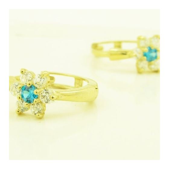 14K Yellow gold Flower cz hoop earrings for Children/Kids web270 2