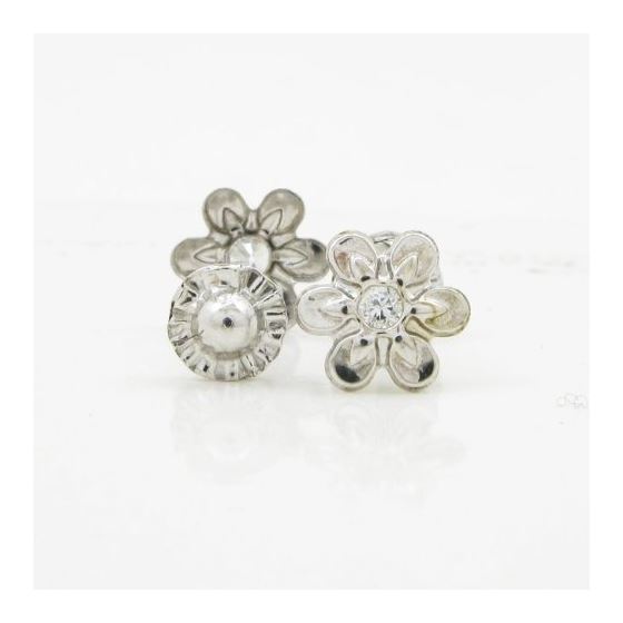 14K White gold Fancy flower cz stud earrings for Children/Kids web160 2
