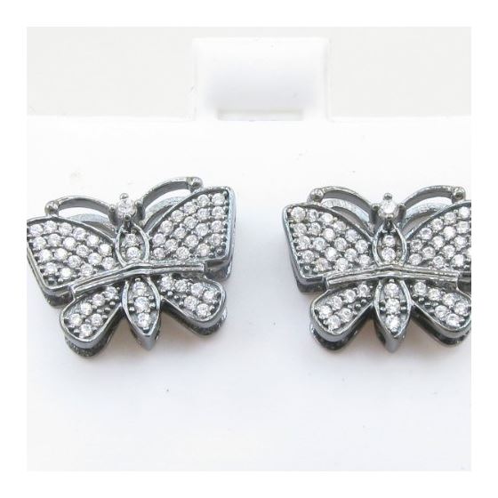 Womens .925 sterling silver Black and white butterfly earring 3 MLCZ271 4mm thick and 15mm wide Size