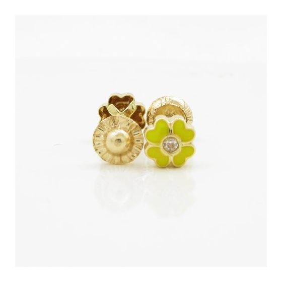 14K Yellow gold Flower cz stud earrings for Children/Kids web102 2