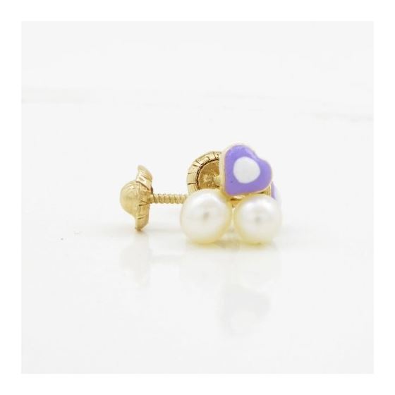 14K Yellow gold Heart pearl stud earrings for Children/Kids web149 4