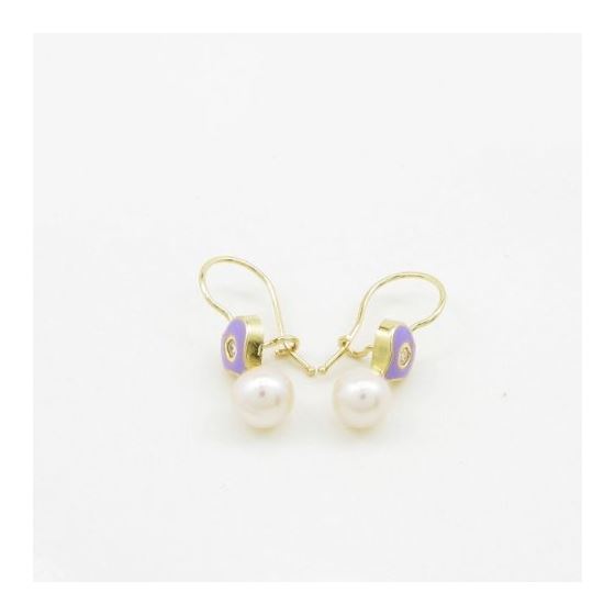 14K Yellow gold Heart and pearl hoop earrings for Children/Kids web51 2