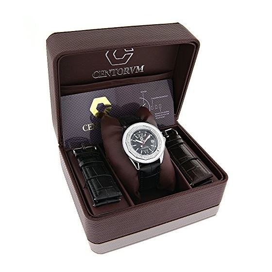 Centorum Watches: Genuine Diamond Watch with Black Leather Band 0.5ct 4