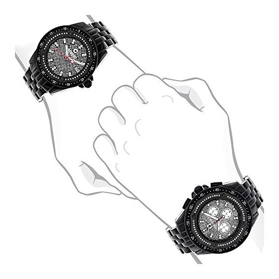 His and Hers Matching Centorum Chronograph Real Diamond Watch Set 1.05ct Black 4