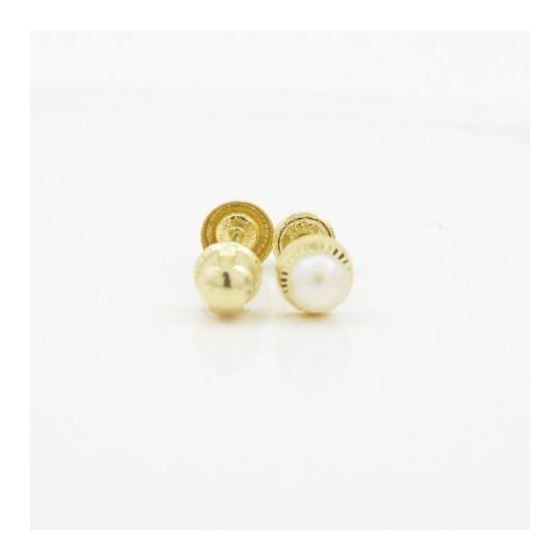 14K Yellow gold Round pearl stud earrings for Children/Kids web520 2