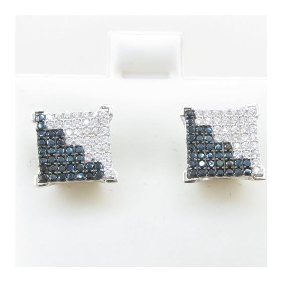 Mens .925 sterling silver White and black 8 row square earring MLCZ33 5mm thick and 10mm wide Size 2