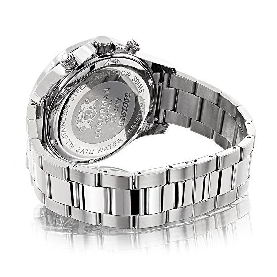 Mens Real Diamond Watch by Luxurman Liberty 0.2ct Swiss Movement Steel Band 2